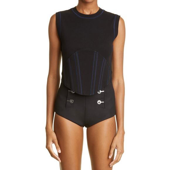 Dion Lee 'Inclusive' Black Cotton Crop Corset Detail Cotton Tank Size M - NWT